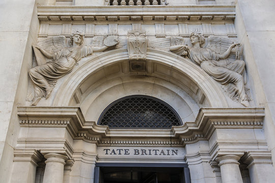 Architectural building fragment of Original Tate Gallery, now renamed as Tate Britain (from 1897 - National Gallery of British Art). It is part of Tate network of galleries in England. London.