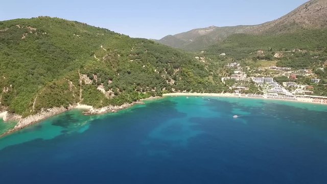 Aerial video of Parga in Greece with beatch