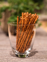 Pretzel sticks in glass