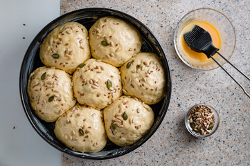 Homemade dough, semisweet dough with raisins, honey and  various seeds