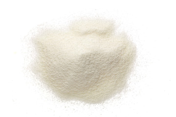 dried soy milk isolated on white background. Top view. Flat lay