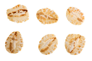 oat flakes isolated on white background. Top view. Set or collection