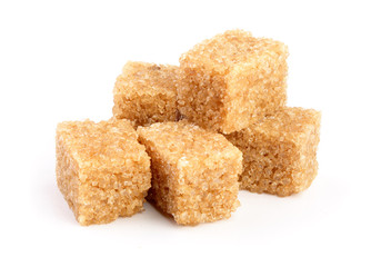 brown sugar cubes isolated on white background