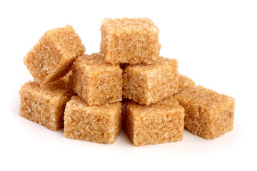 brown sugar cubes isolated on white background