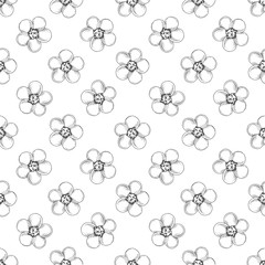 Hand drawn seamless floral pattern. Black and white pattern in sketch style.