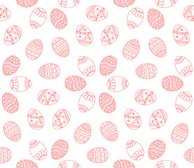 Vector seamless simple pattern with red easter egg on white background. Easter holiday background of doodle eggs