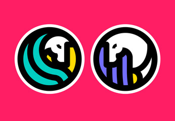 Colorful icon or logo template of horse