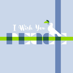 Obraz premium Greeting card with I wish you peace lettering and elegant white bird