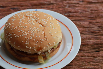 Close up pork hamburger on white dish