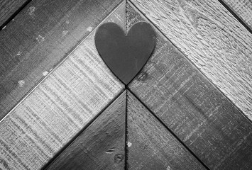 Rough Surface Weathered Barn Wood Background with Angular Pattern and Heart Accent in Black and White