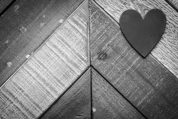 Rough Surface Weathered Barn Wood Background with Angular Pattern and Heart Accent in Black and White