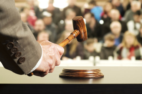 auction  bid sale judgment mallet with judge and public , selective focus