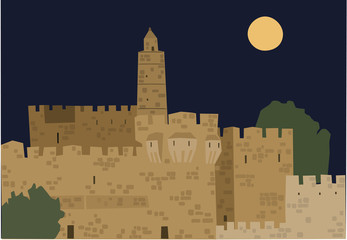 Middle East Town,Old City, Old Jerusalem, Jewish Passover,  Illustration