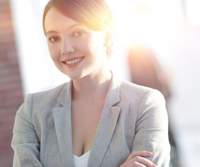 portrait of confident business woman on the background of the office.