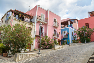 Fototapeta na wymiar Colorful buildings in Lipari town
