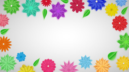 Fototapeta na wymiar Background of colorful paper flowers with shadows