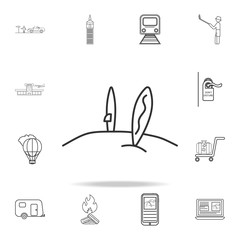 Surfboard line icon. Set of Tourism and Leisure icons. Signs, outline furniture collection, simple thin line icons for websites, web design, mobile app, info graphics