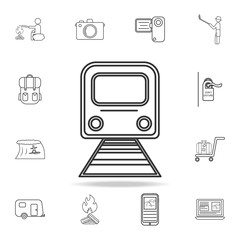Fototapeta na wymiar Train line icon. Set of Tourism and Leisure icons. Signs, outline furniture collection, simple thin line icons for websites, web design, mobile app, info graphics