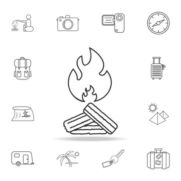 Bonfire line icon. Set of Tourism and Leisure icons. Signs, outline furniture collection, simple thin line icons for websites, web design, mobile app, info graphics