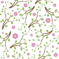Seamless twigs and flowers pattern vector design