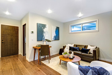 New custom built home with a white and brown Sitting room