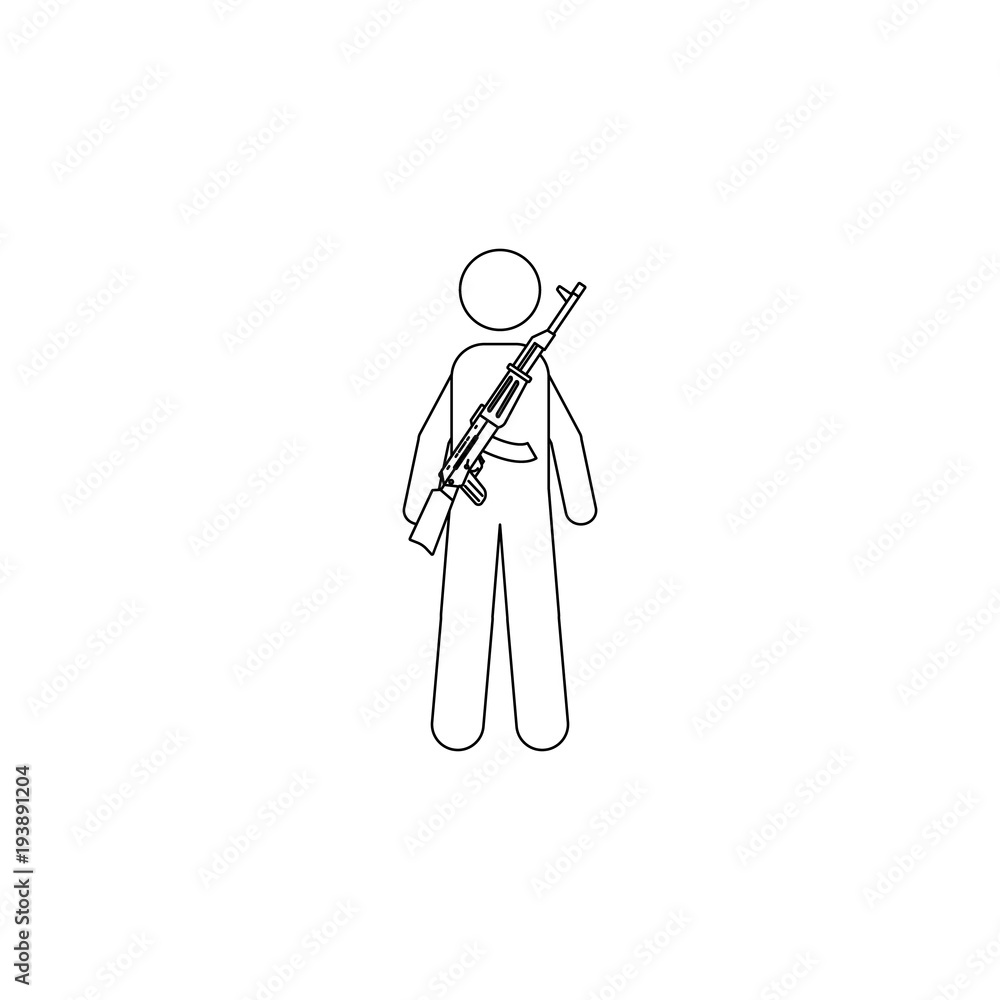 Poster military with automatic weapons icon. element of military icon for mobile concept and web apps. thin