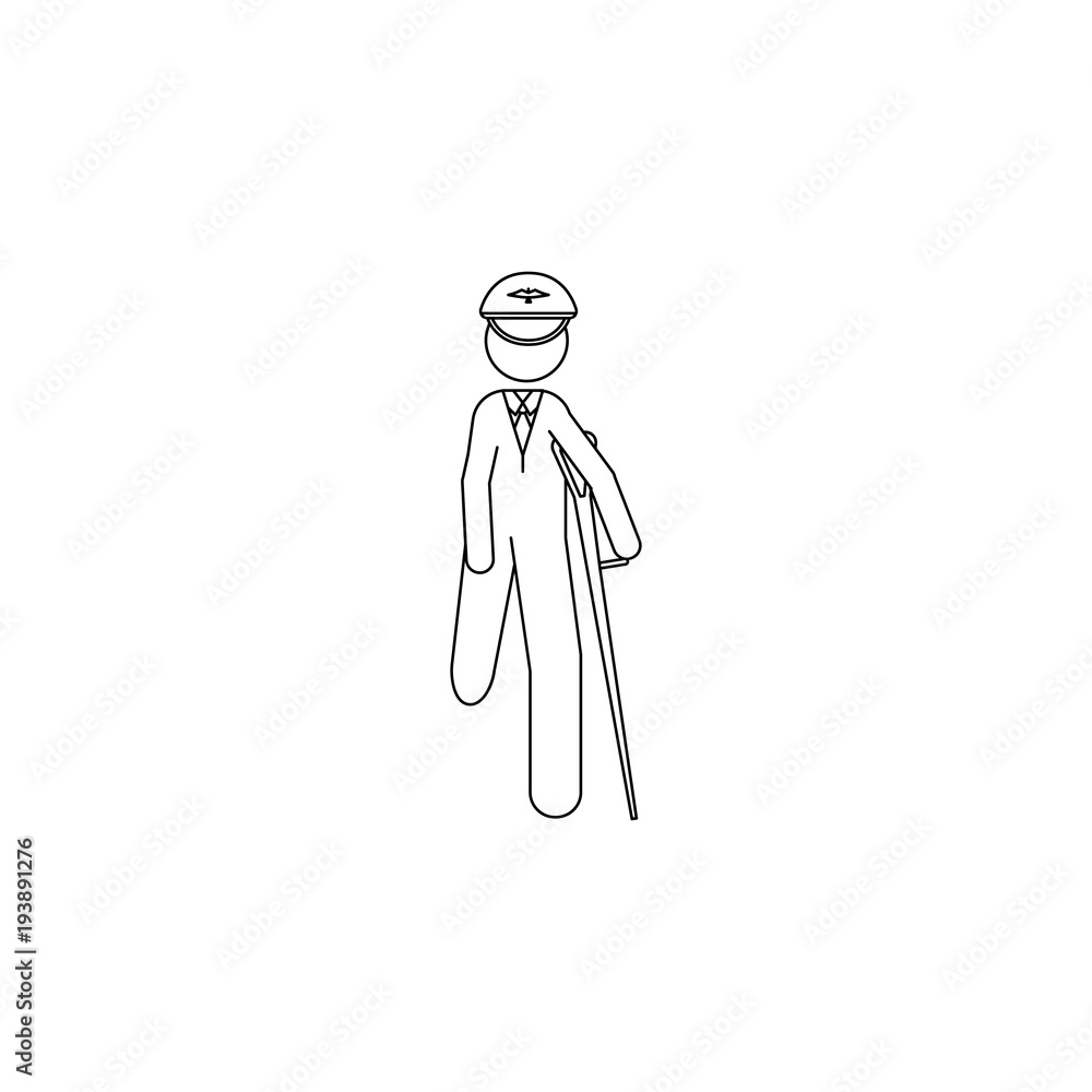 Poster officer with a wounded leg icon. element of military icon for mobile concept and web apps. thin line