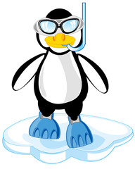 Cartoon of the penguin in mask and flipper