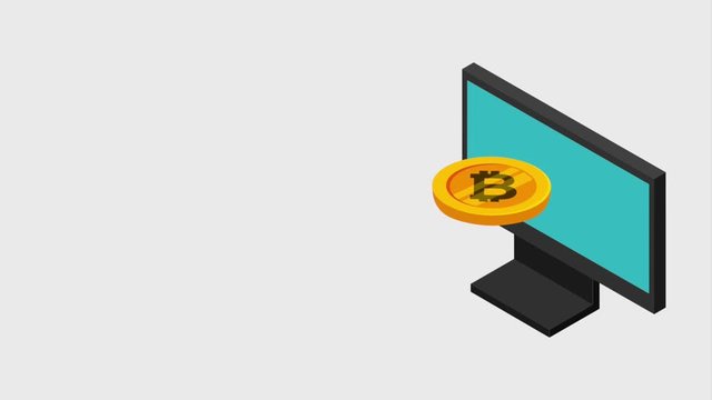 computer and bitcoin vitual currency online business animation