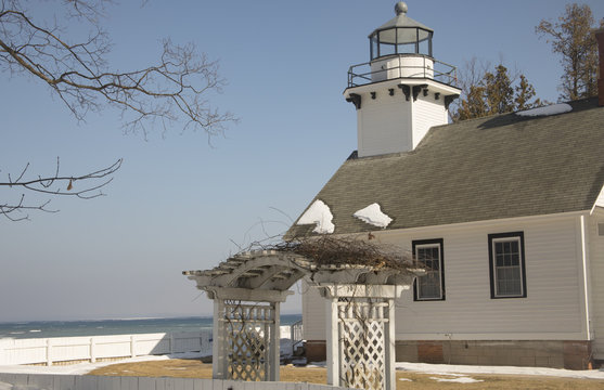 Old Mission Lighthouse, Traverse City,  Michigan in winter