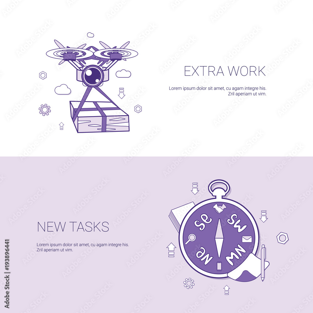 Aufkleber extra work and new tasks concept template web banner with copy space vector illustration