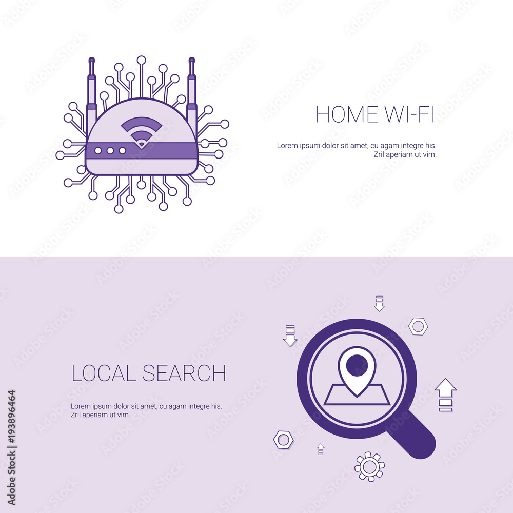 Aufkleber home wifi and local search concept template web banner with copy space vector illustration
