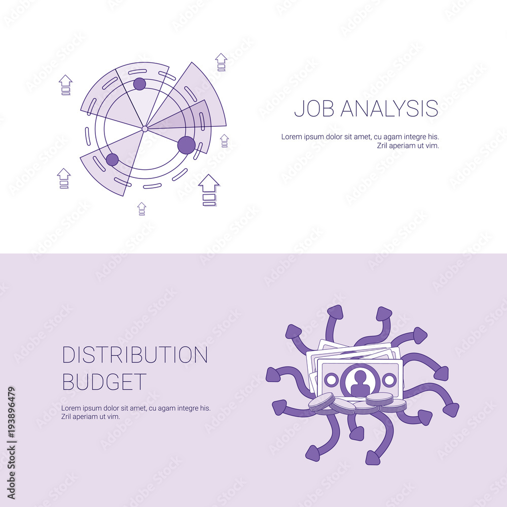 Poster job analysis and budget distribution concept template web banner with copy space vector illustration