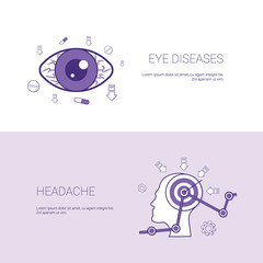 Eye Diseases And Headache Concept Template Web Banner With Copy Space Space Vector Illustration