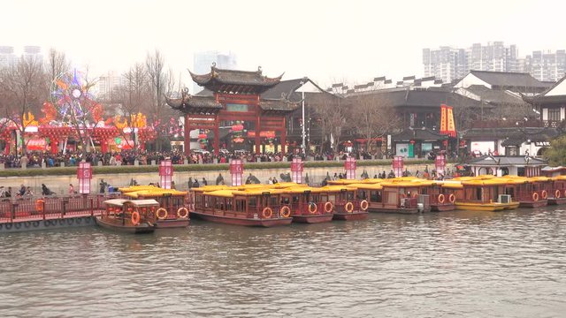 Feb.26,2018-Nanjing,China: People crowded in Confucius temple to watch lanterns. Nanjing Qinhuai Lantern Festival is one of the oldest and biggest folk activities in China during Spring festival.