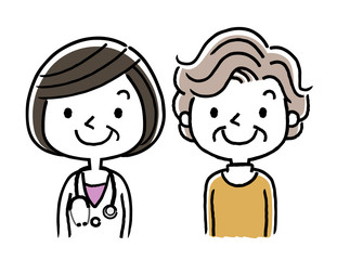 医師と患者のシニア女性