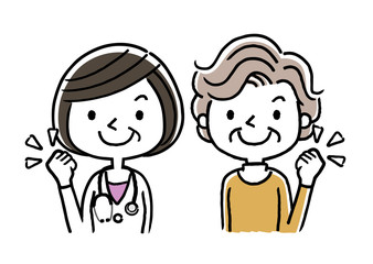医師と患者のシニア女性