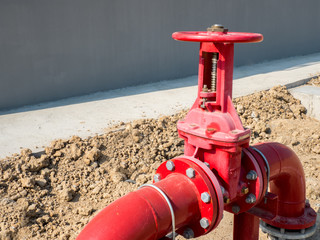Red pipe valve water connected on factory
