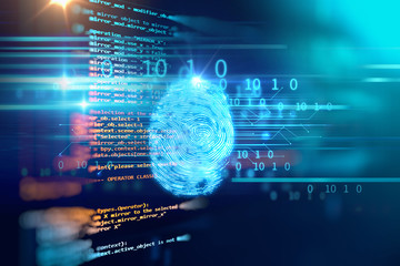 Fingerprint Scanning on blue technology  Illustration