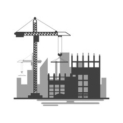 Fototapeta premium Building site work process under construction with cranes and machines