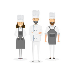 Group of professional chefs, man and woman chefs. Restaurant team concept.