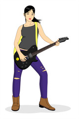 Fototapeta na wymiar Cute anime female guitarist