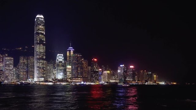 Hong Kong skyline at night. Victoria Harbor and skyscrapers