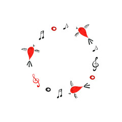 White musical round background with notes. Paper digital illustration.
