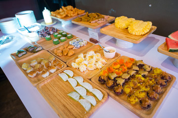 Thai sweet dessert and fruit on plate
