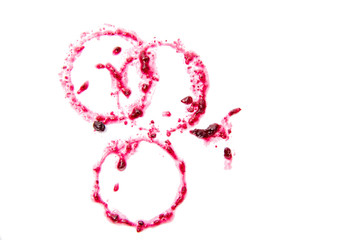 stains of blueberry jam. different jam spots from jars.  isolated on white background.  top view, flat lay