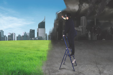 Businessman creating a better working environment