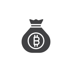 Bitcoin money bag vector icon. filled flat sign for mobile concept and web design. Cryptocurrency simple solid icon. Symbol, logo illustration. Pixel perfect vector graphics