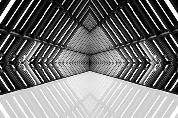 design of architecture metal structure similar to spaceship interior. abstract modern architecture black and white photo.