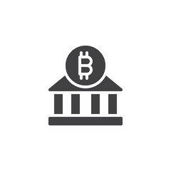 Bitcoin bank building vector icon. filled flat sign for mobile concept and web design. Cryptocurrency money bank simple solid icon. Symbol, logo illustration. Pixel perfect vector graphics